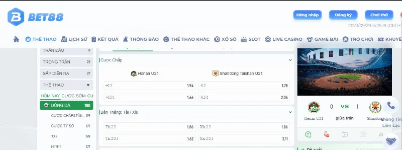 Chuyên trang bóng đá BET88 cung cấp kèo cược đa dạng