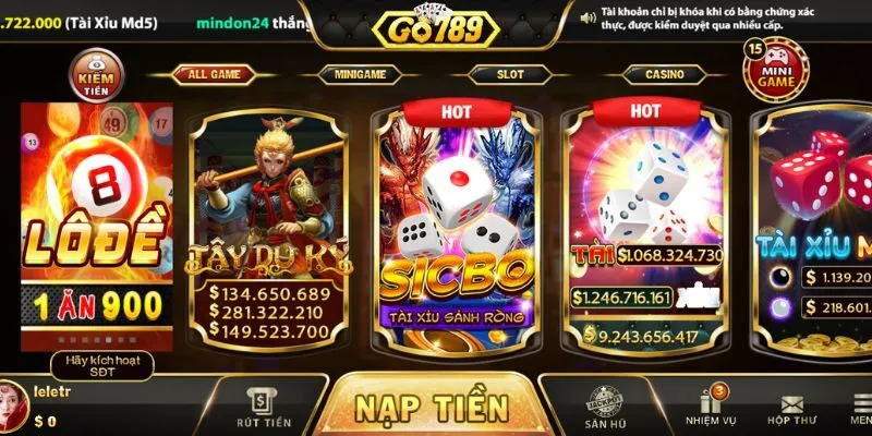 Chọn mục rút tiền tại giao diện của cổng game Go789