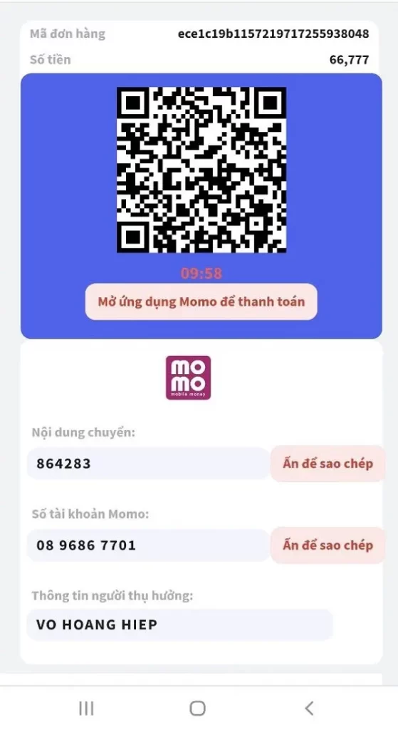 Nạp tiền bằng ví Momo Pay vô cùng nhanh chóng