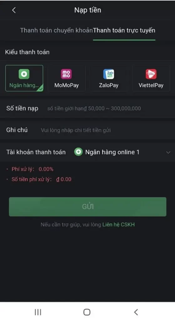 Nạp tiền bằng hình thức thanh toán trực tuyến Bet88